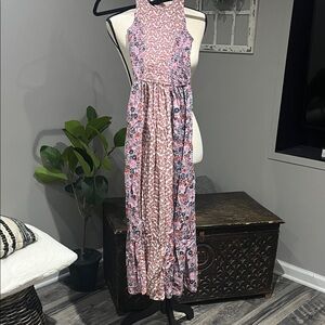 Japna Pink and Blue Floral Maxi Dress